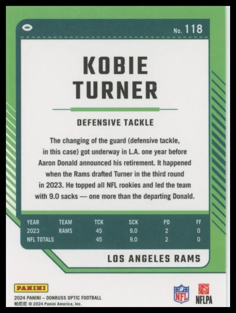 2024 Panini Donruss Optic Kobie Turner #118 Los Angeles Rams Football Card NFL - Football Card Single
