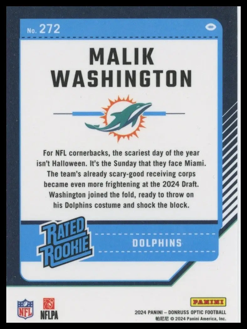 2024 Panini Donruss Optic Malik Washington Rookie #272 Miami Dolphins Football - Football Card Single