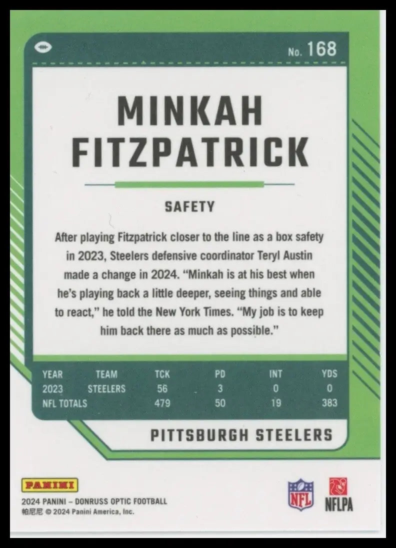 2024 Panini Donruss Optic Minkah Fitzpatrick #168 Pittsburgh Steelers Football - Football Card Single