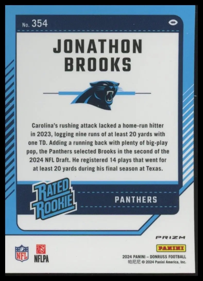 2024 Panini Donruss Optic Pink Jonathon Brooks Rookie #354 Carolina Panthers NFL - Football Card Single