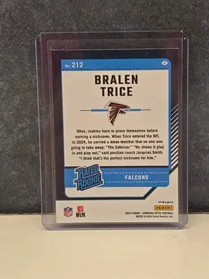 2024 Panini Donruss Optic - Rated Rookie Bralen Trice #212 Purple Shock Prizm - Football Card Single