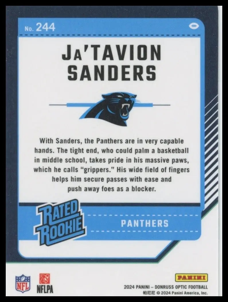 2024 Panini Donruss Optic - Rated Rookie Ja’Tavion Sanders #244 (RC)