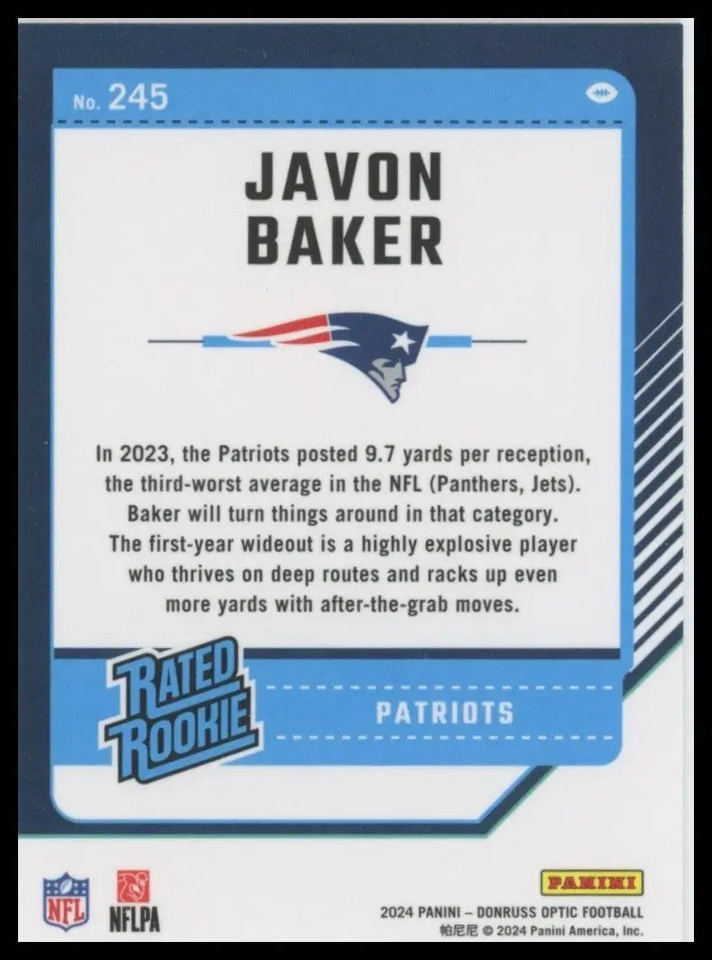 2024 Panini Donruss Optic - Rated Rookie Javon Baker #245 (RC)