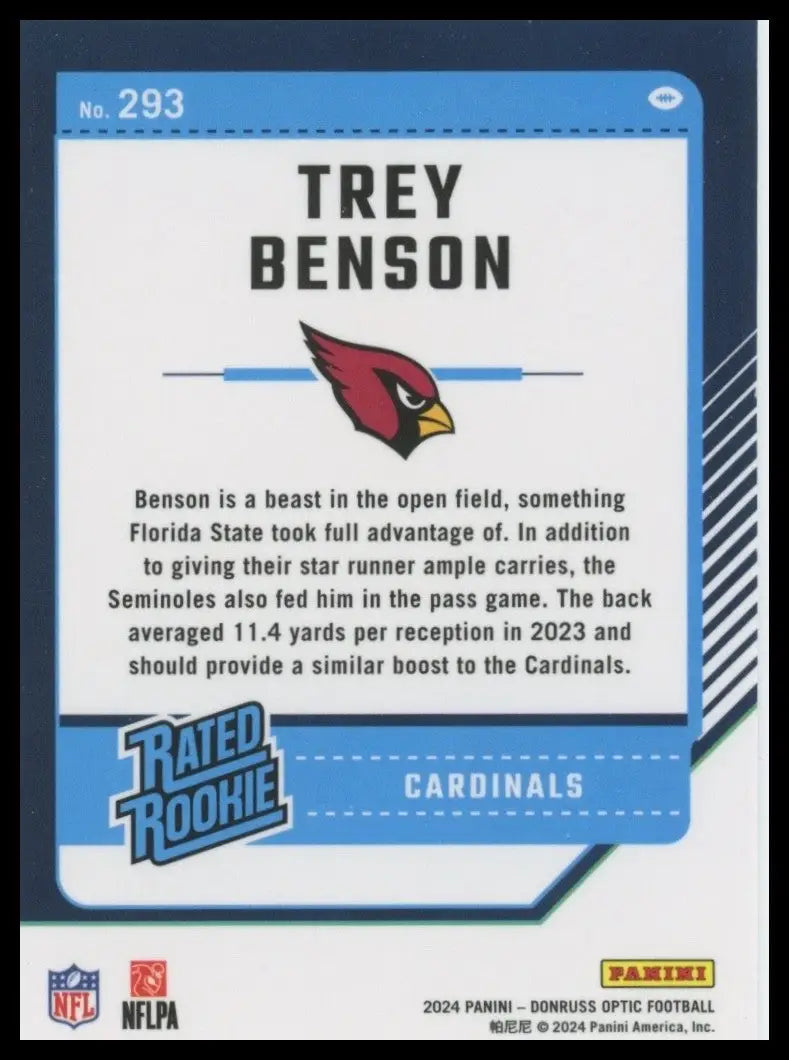 2024 Panini Donruss Optic - Rated Rookie Trey Benson #293 (RC)
