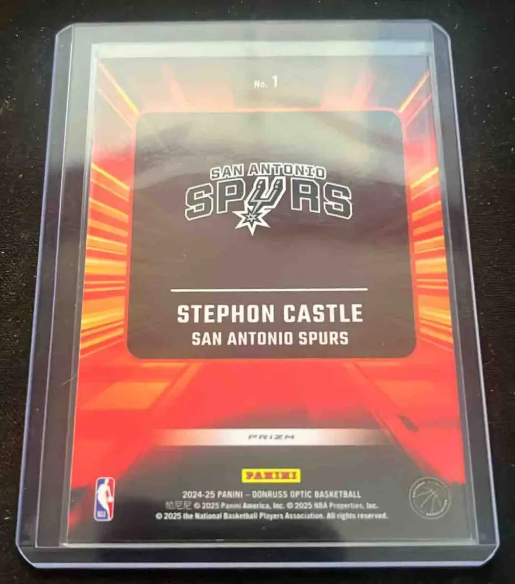 Panini Donruss Optic Stephon Castle basketball trading card featuring Spurs rookie player