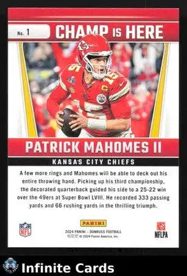 2024 Panini Donruss PATRICK MAHOMES II #1 Champ Is Here Kansas City Chiefs - Football Card Single
