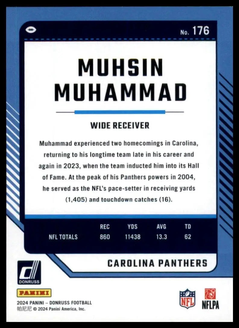 2024 Panini Donruss Purple Muhsin Muhammad #176 Carolina Panthers Football Card