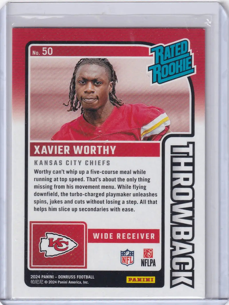 2024 Panini Donruss Throwback #50 Xavier Worthy - Kansas City Chiefs