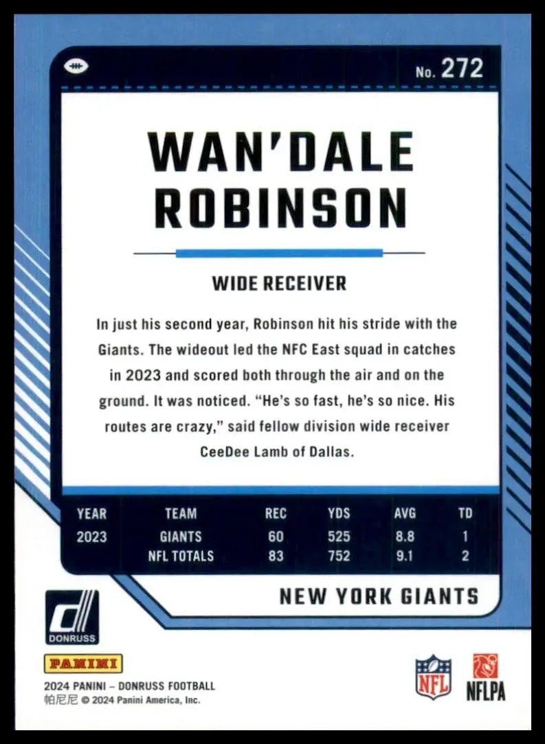 2024 Panini Donruss WanDale Robinson #272 New York Giants Football Card NFL - Football Card Single