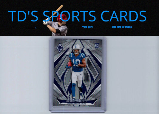Adonai Mitchell football card from 2024 Panini Illusions Jonathan Taylor Blue Trophy Collection