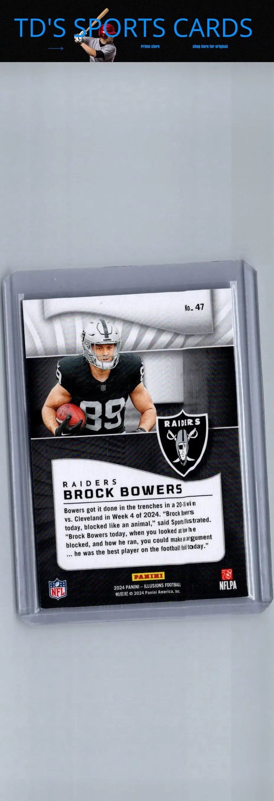 Brock Bowers Raiders football card from 2024 Panini Illusions collection