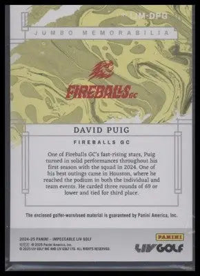 2024 Panini Impeccable LIV David Puig #IJM-DPG Jumbo Mem #/99 RC Fireballs - Baseball Card Single