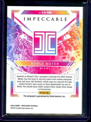 2024 Panini Impeccable Noble Meyer #EA-NM #09/25 Autographed Baseball - Baseball Card Single