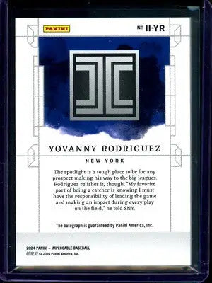 2024 Panini Impeccable Yovanny Rodriguez #11-YR Auto 23/49 Baseball - Baseball Card Single