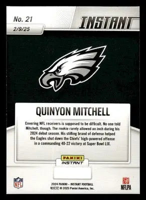 2024 Panini Instant Eagles Super Bowl LIX Champions #21 Quinyon Mitchell - Football Card Single
