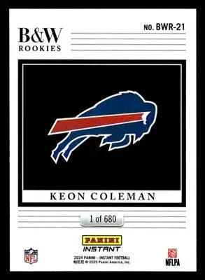 2024 Panini Instant NFL Black & White Rookies #BWR-21 Keon Coleman - Football Card Single
