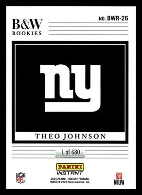 2024 Panini Instant NFL Black & White Rookies #BWR-26 Theo Johnson - Football Card Single