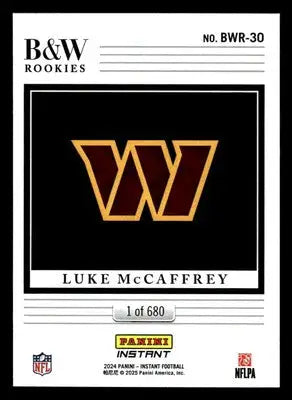 2024 Panini Instant NFL Black & White Rookies #BWR-30 Luke McCaffrey - Football Card Single