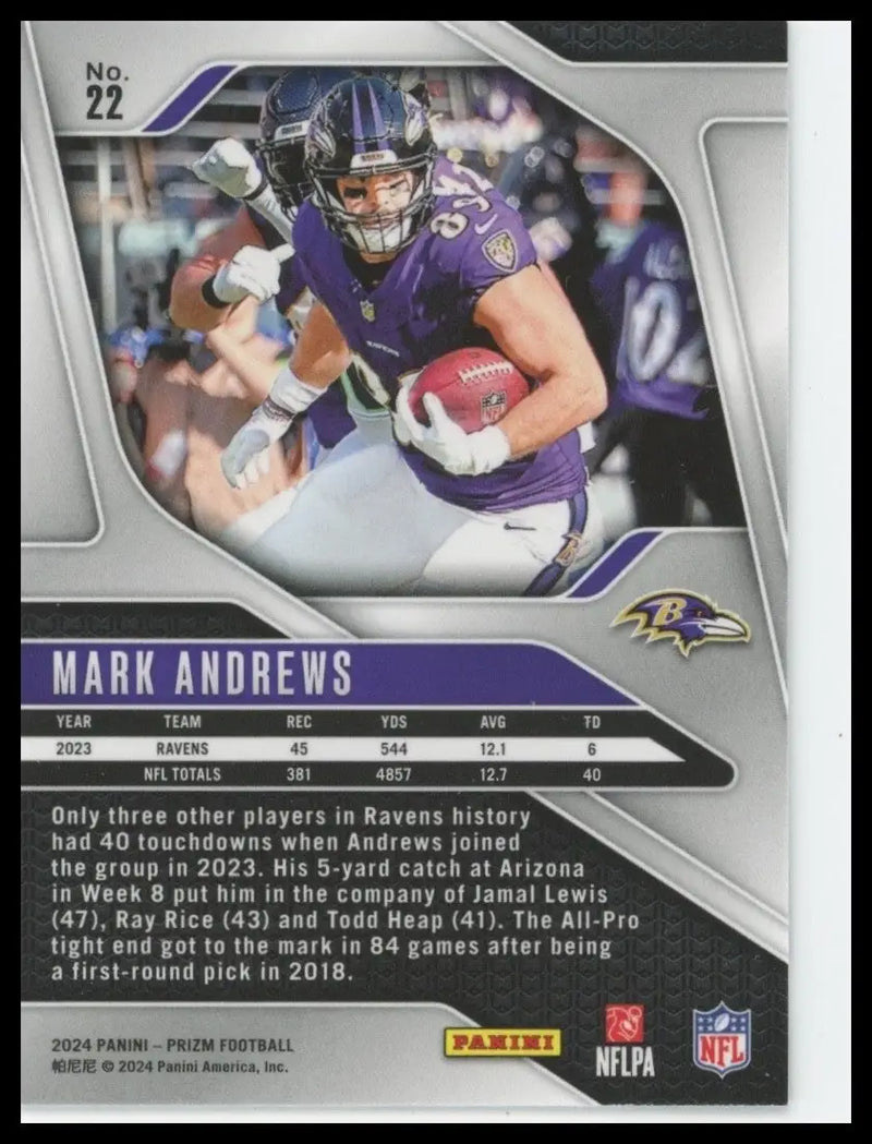 2024 Panini Mark Andrews #22 Baltimore Ravens Football Card NFL Sports - Football Card Single