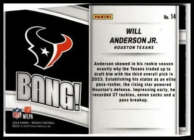2024 Panini Mosaic #14 Will Anderson Jr. Bang! - Football Card Single