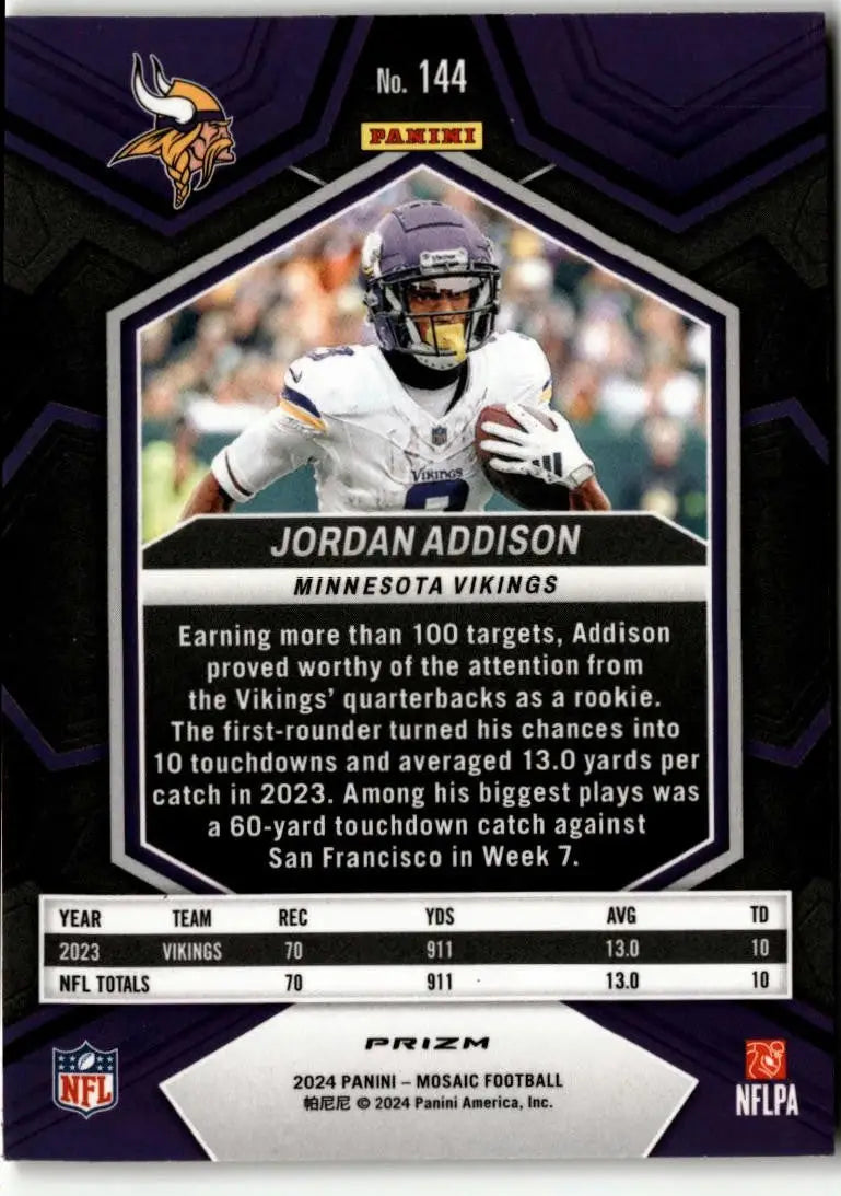 2024 Panini Mosaic #144 Jordan Addison Mosaic Reactive Yellow - Football Card Single
