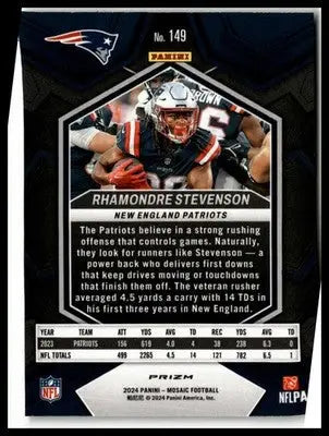 2024 Panini Mosaic #149 Rhamondre Stevenson Mosaic Reactive Yellow - Football Card Single