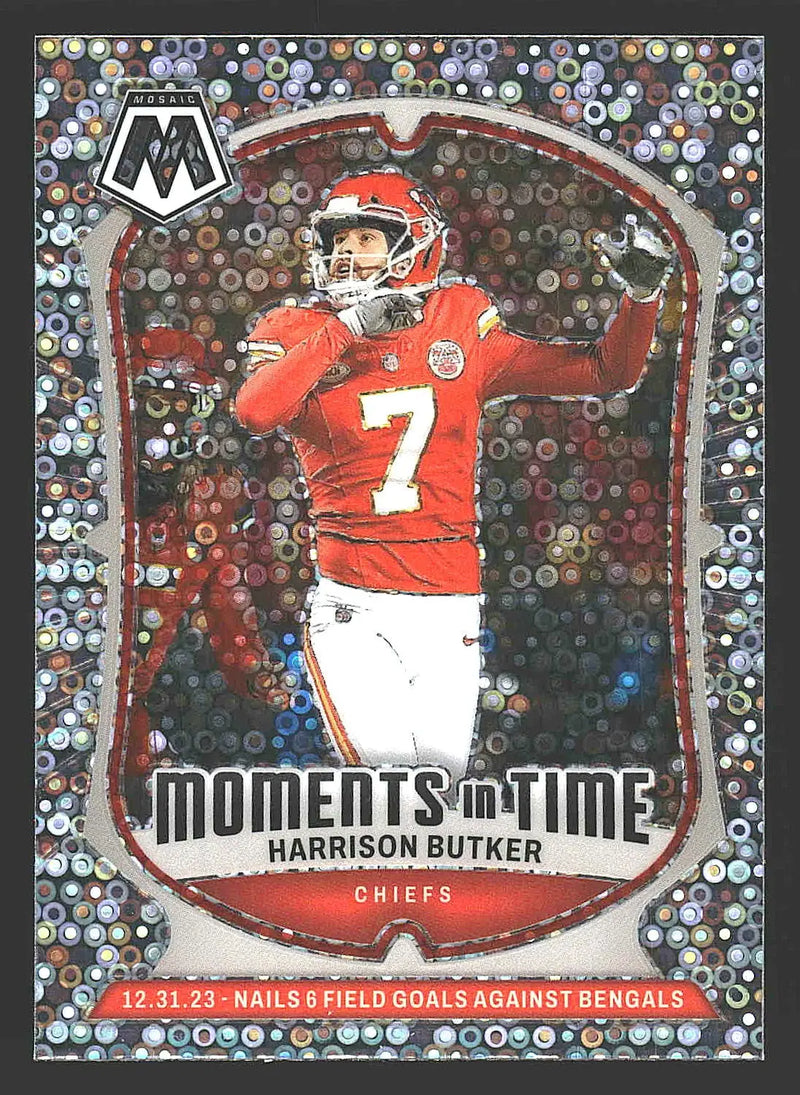 2024 Panini Mosaic #17 Harrison Butker Moments in Time No Huddle Silver - Football Card Single