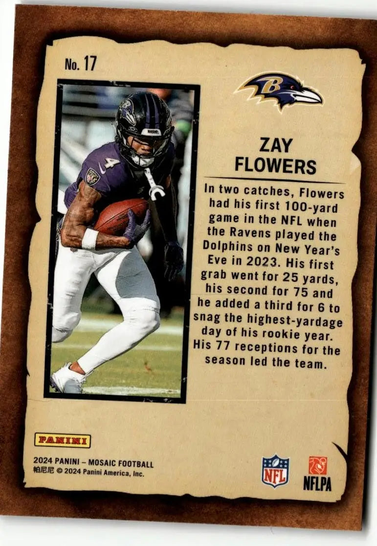 2024 Panini Mosaic #17 Zay Flowers Notoriety Mosaic - Football Card Single