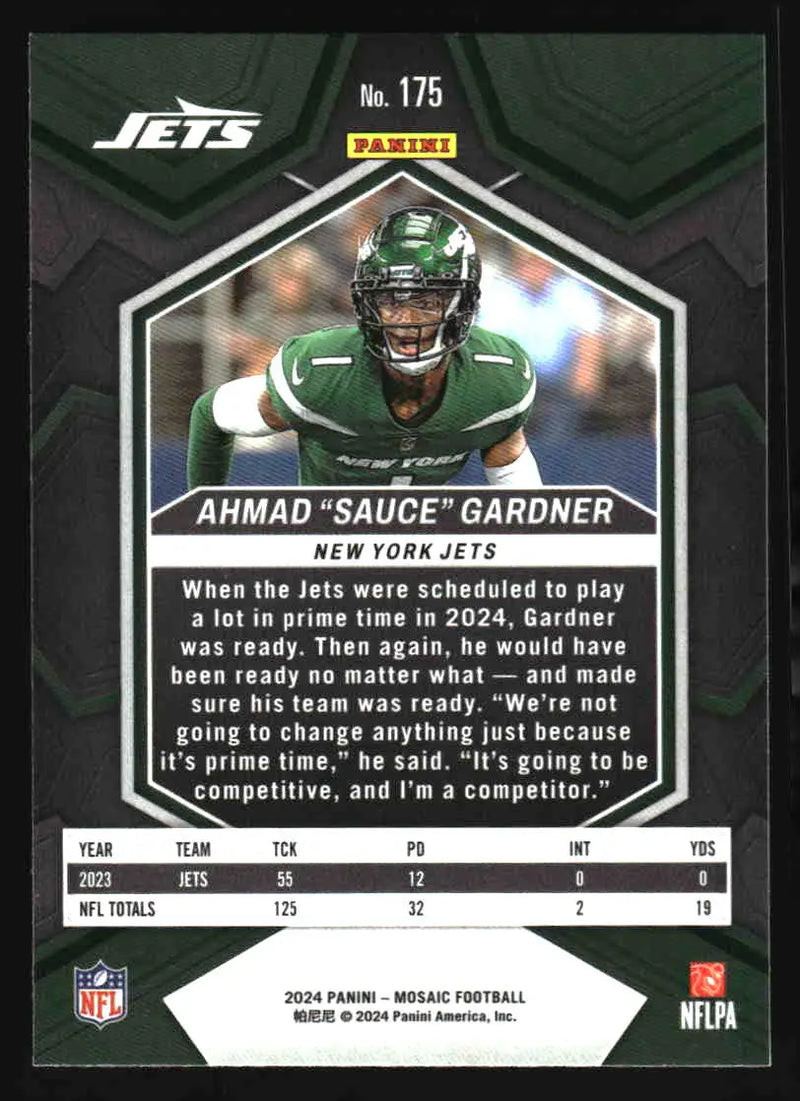 2024 Panini Mosaic #175 Ahmad ’Sauce’ Gardner - Football Card Single
