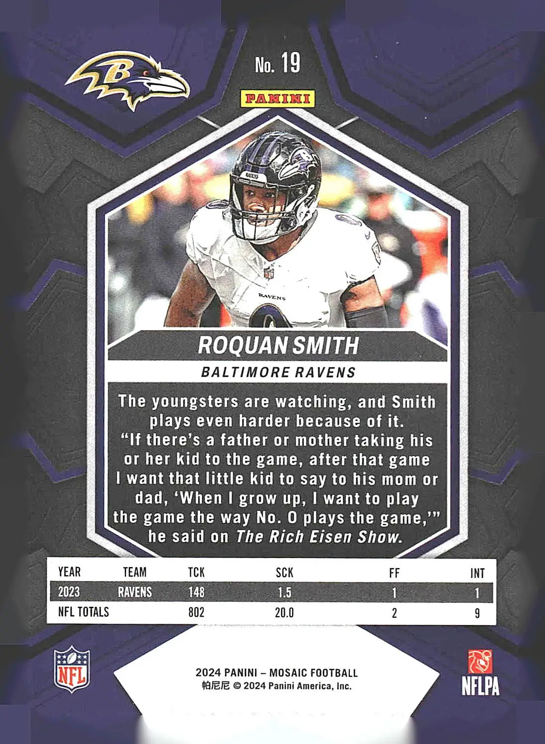 2024 Panini Mosaic #19 Roquan Smith - Football Card Single
