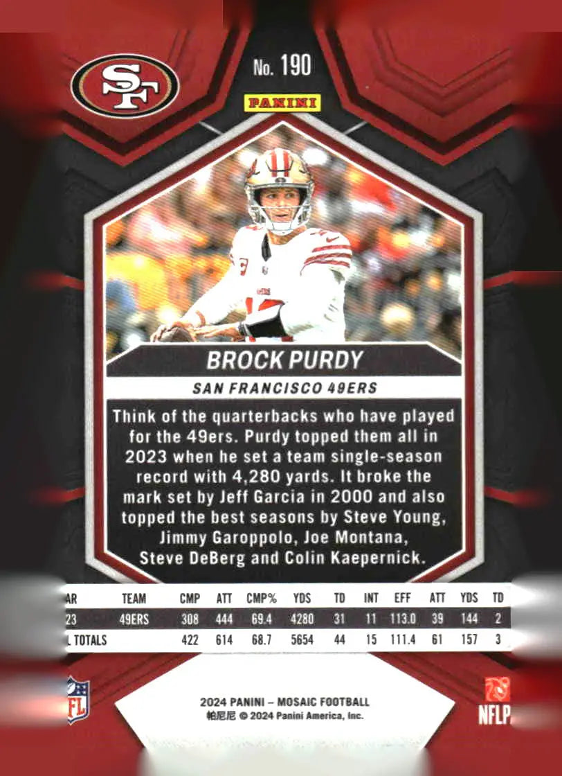 2024 Panini Mosaic #190 Brock Purdy - Football Card Single