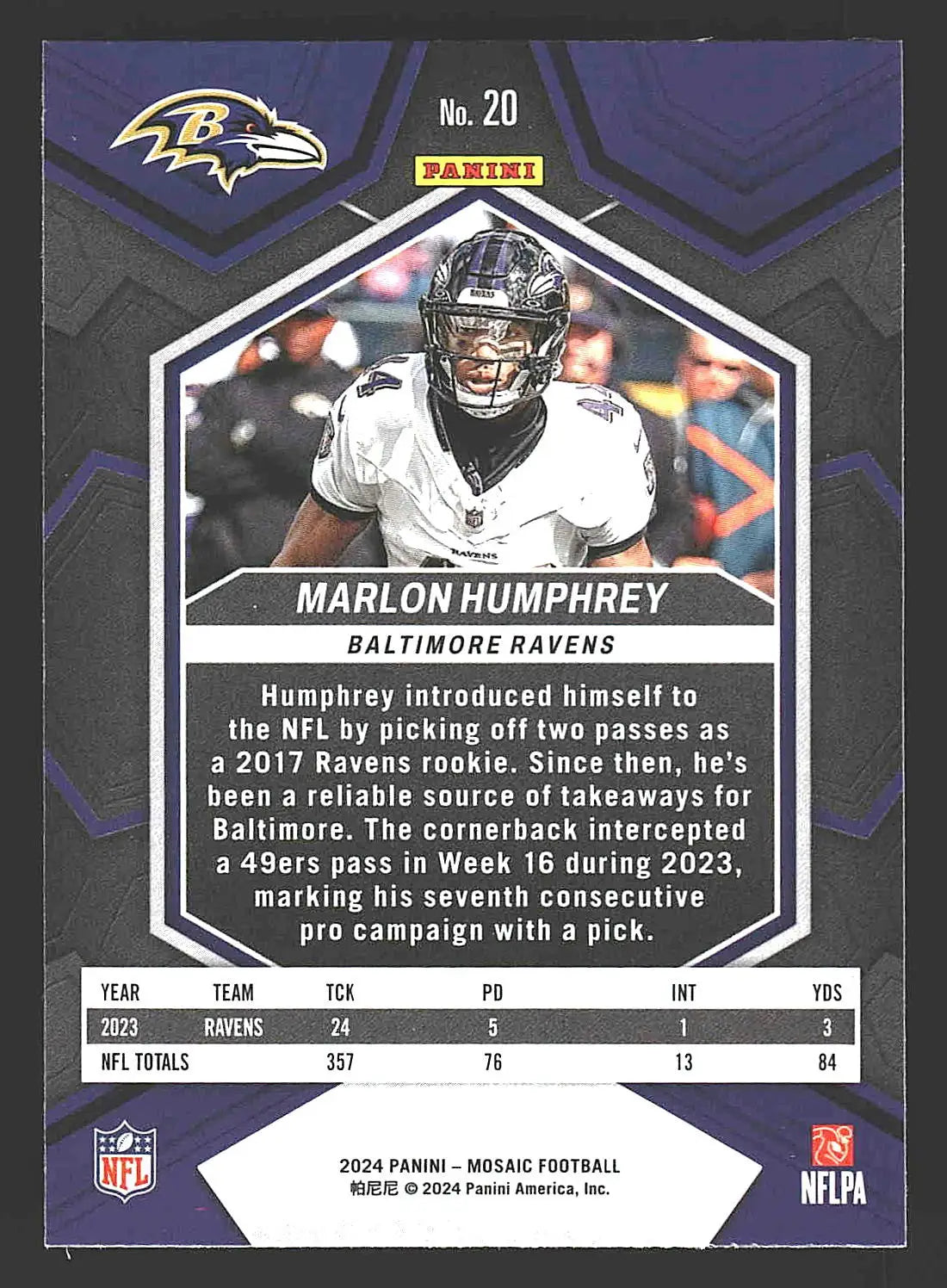 2024 Panini Mosaic #20 Marlon Humphrey - Football Card Single