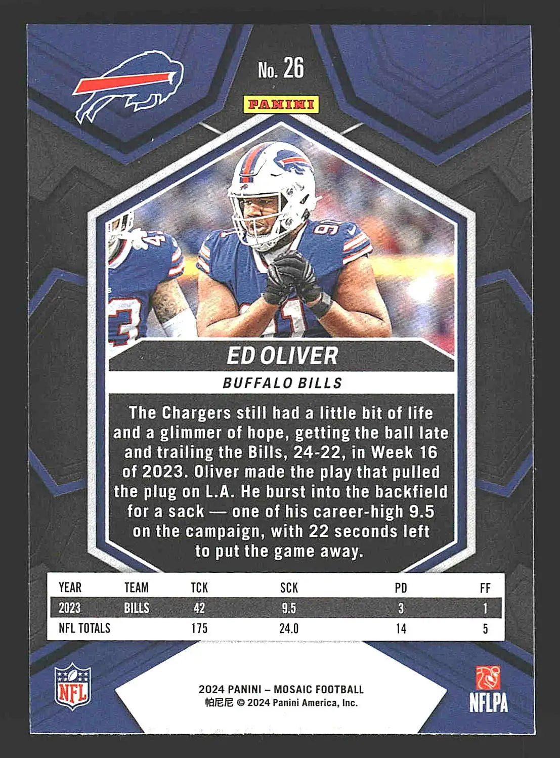 2024 Panini Mosaic #26 Ed Oliver - Football Card Single