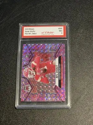 2024 Panini Mosaic #285 Xavier Worthy Mosaic Camo Pink Iconic Grading 9 - Football Card Single