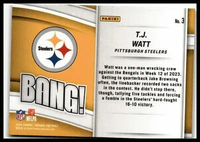 2024 Panini Mosaic #3 T.J. Watt Bang! Mosaic - Football Card Single