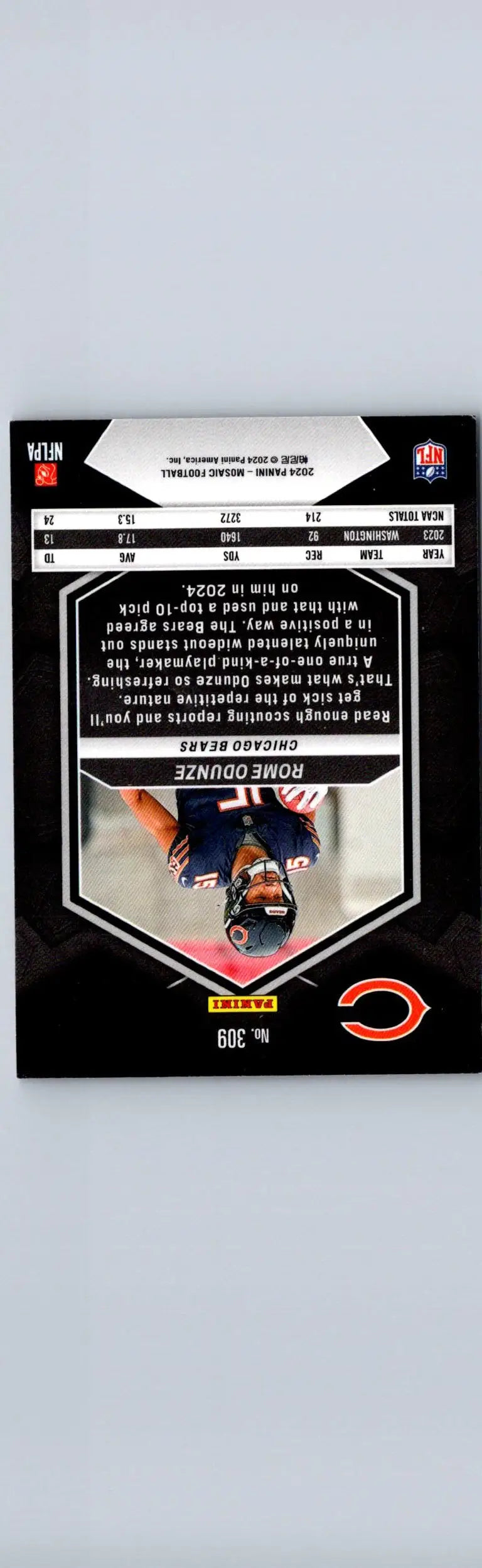 Football trading card of Rome Odunze from 2024 Panini Mosaic series