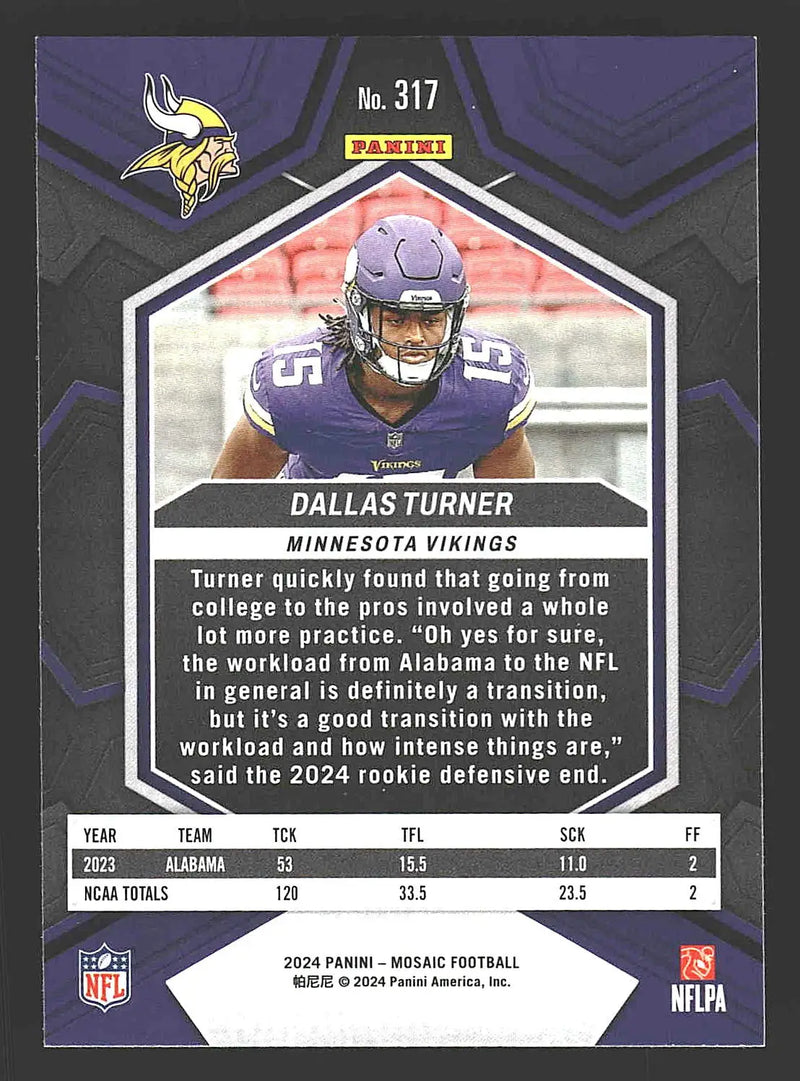 2024 Panini Mosaic #317 Dallas Turner - Football Card Single