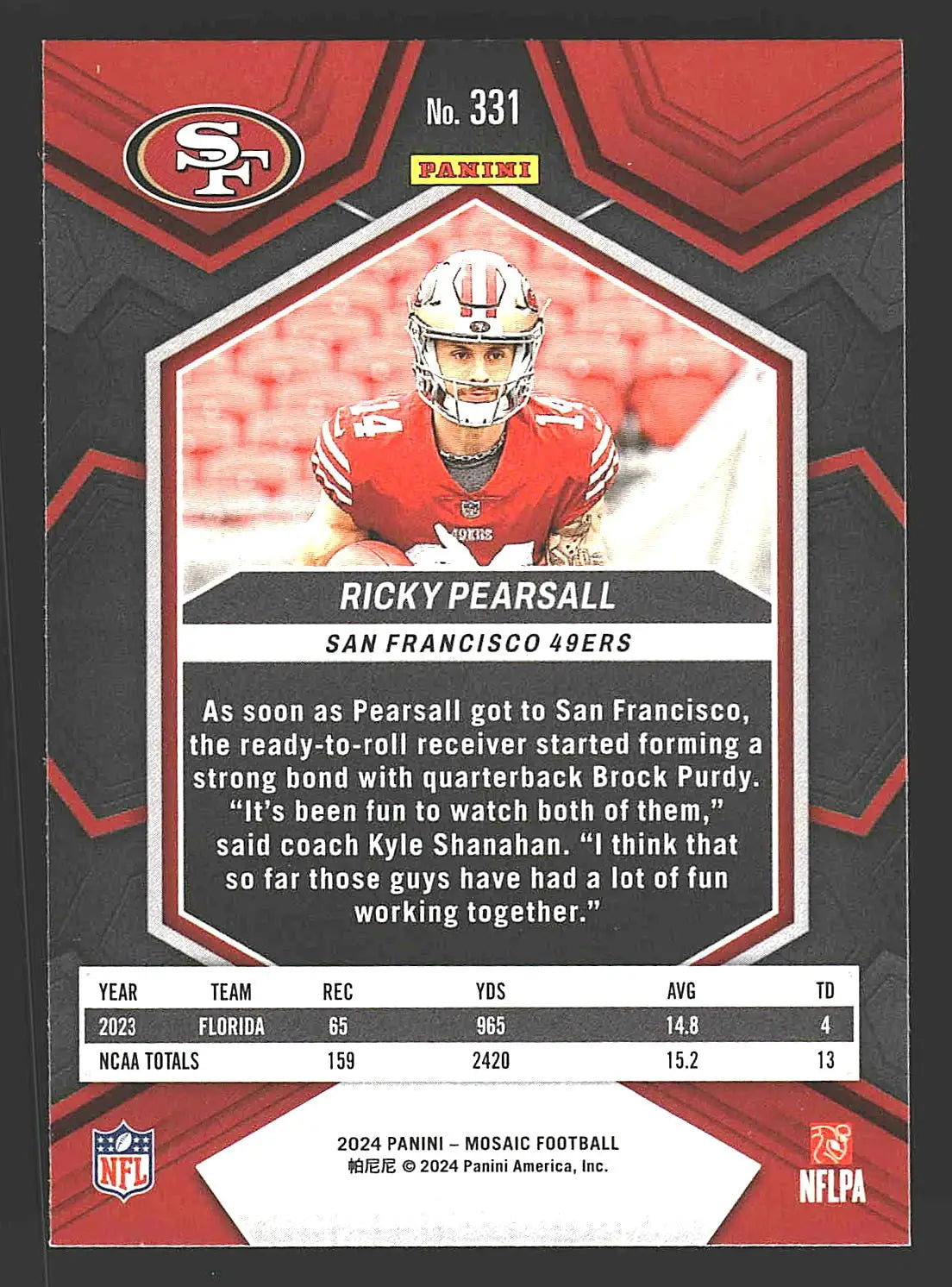 2024 Panini Mosaic #331 Ricky Pearsall - Football Card Single