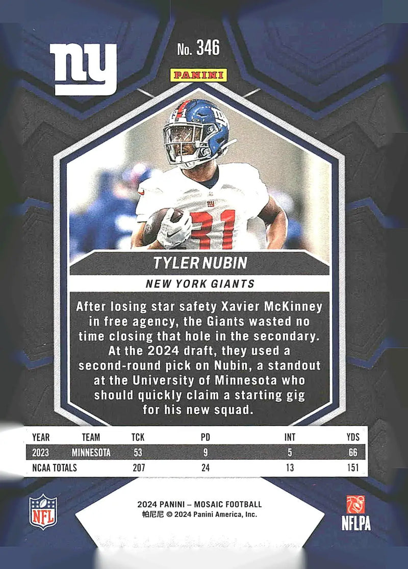 2024 Panini Mosaic #346 Tyler Nubin - Football Card Single