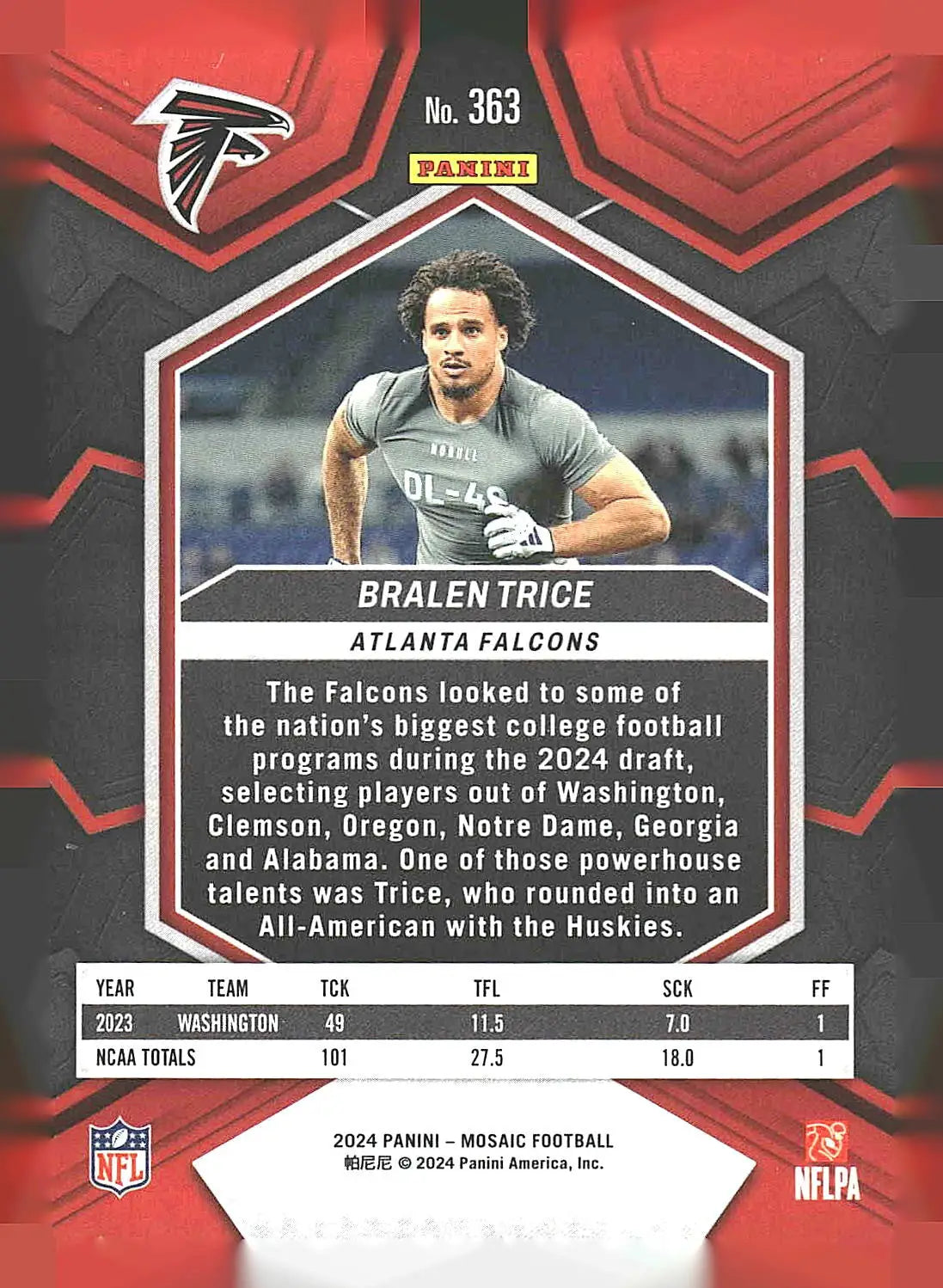 2024 Panini Mosaic #363 Bralen Trice - Football Card Single