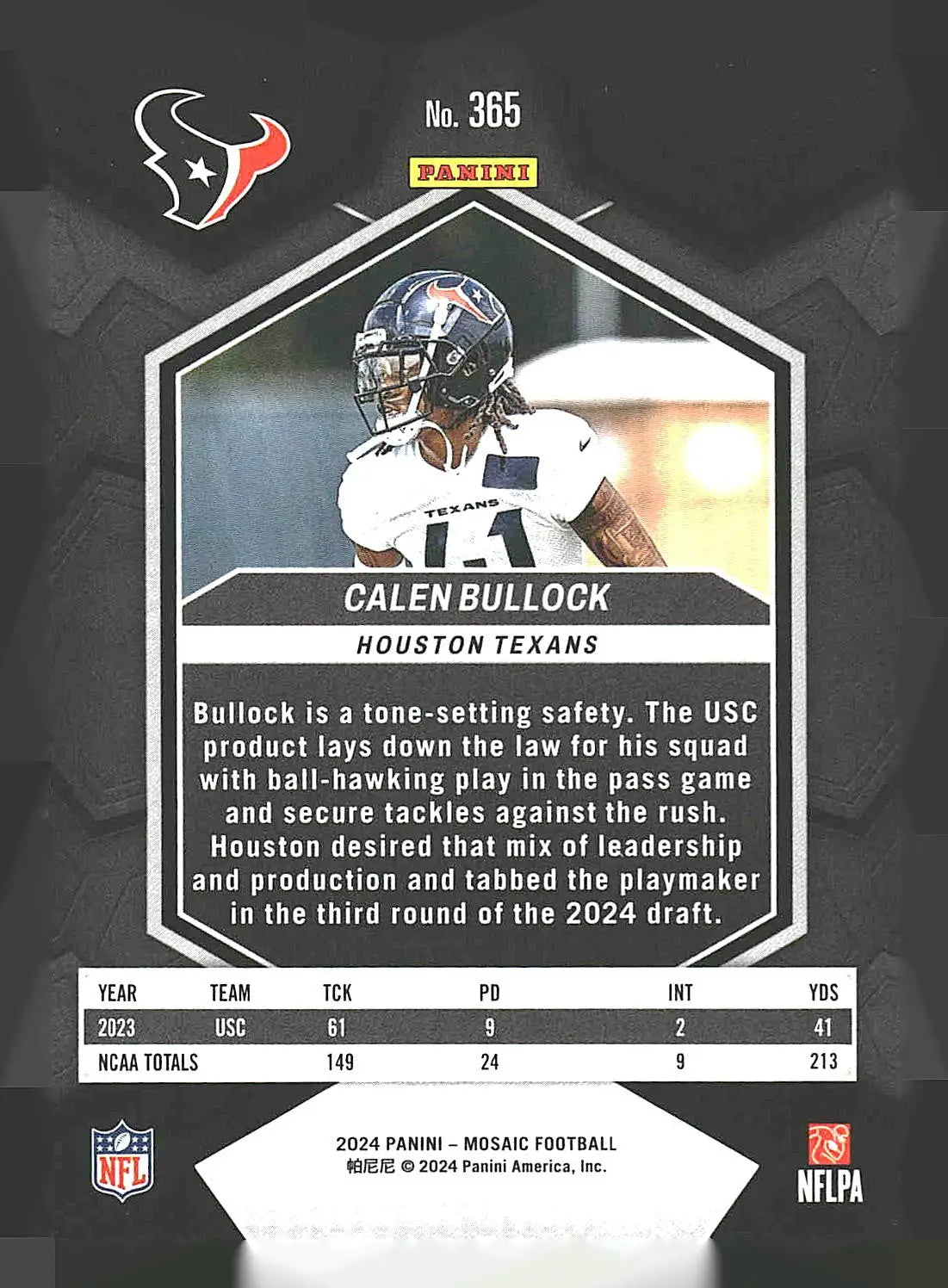 2024 Panini Mosaic #365 Calen Bullock - Football Card Single