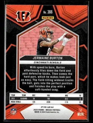 2024 Panini Mosaic #366 Jermaine Burton Mosaic Reactive Yellow - Football Card Single