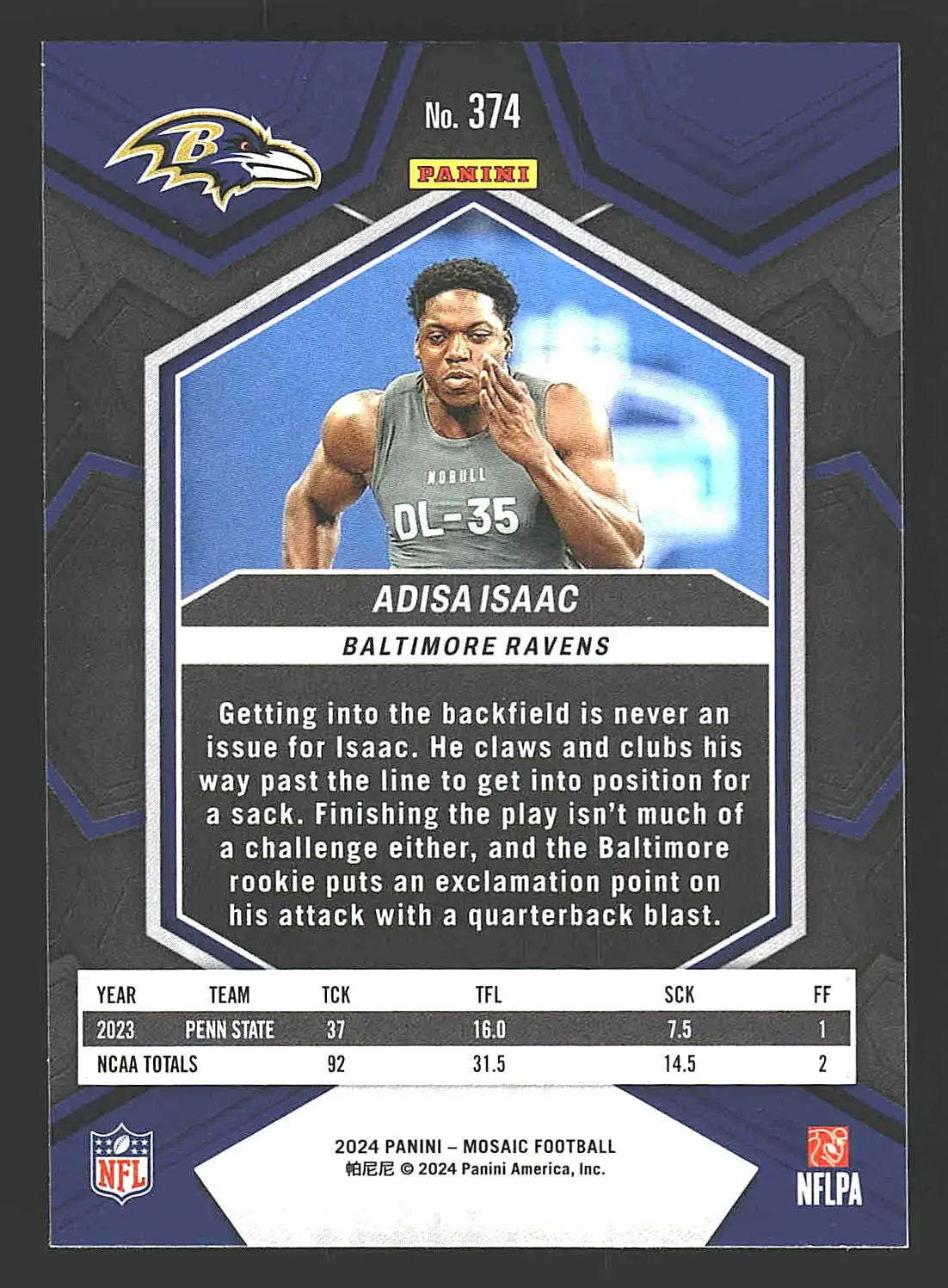 2024 Panini Mosaic #374 Adisa Isaac - Football Card Single