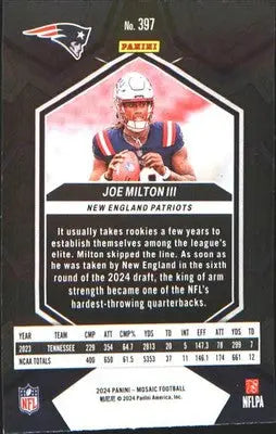 2024 Panini Mosaic #397 Joe Milton III Rookie RC - Football Card Single