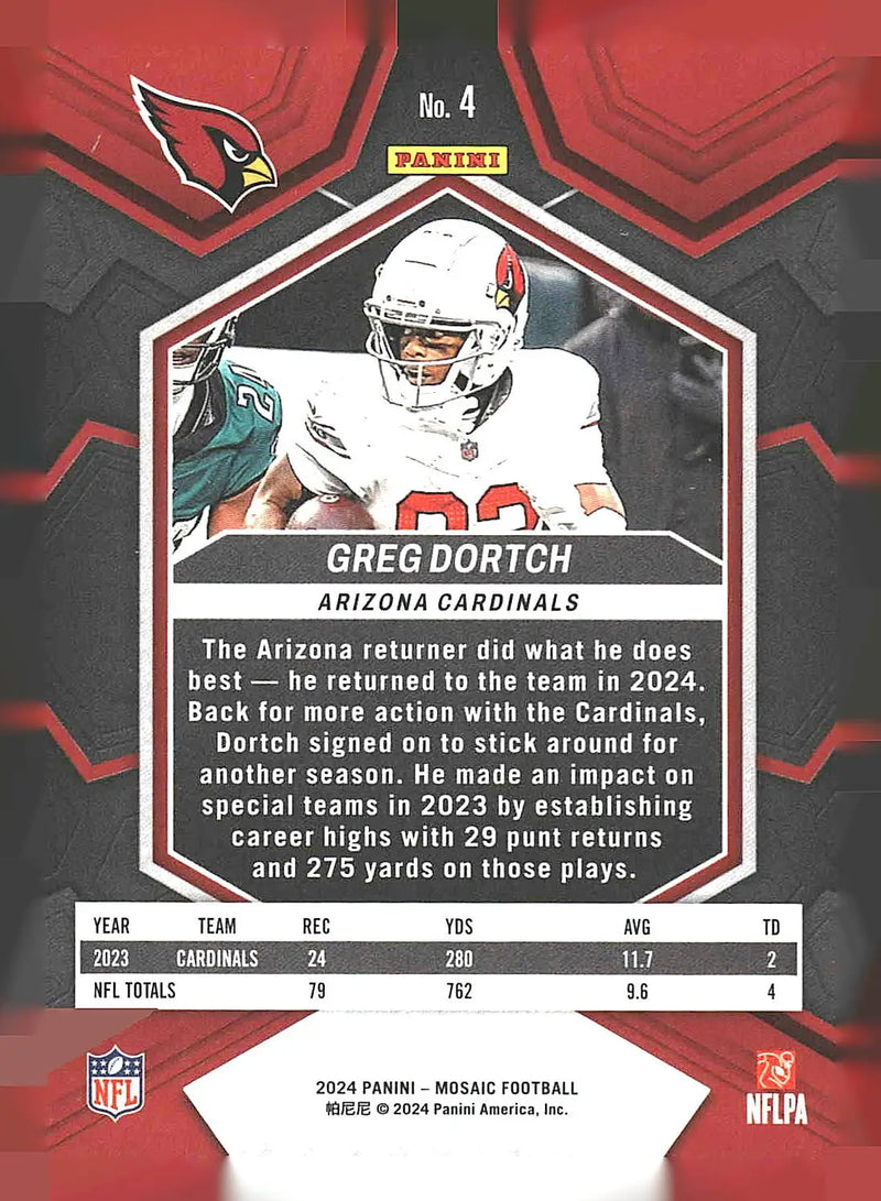 2024 Panini Mosaic #4 Greg Dortch - Football Card Single