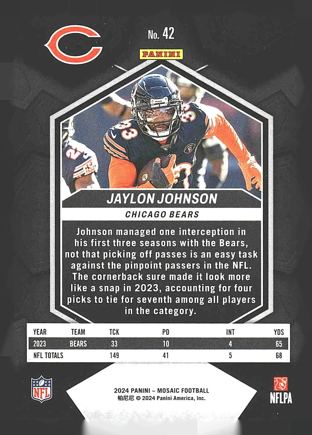 2024 Panini Mosaic #42 Jaylon Johnson - Football Card Single