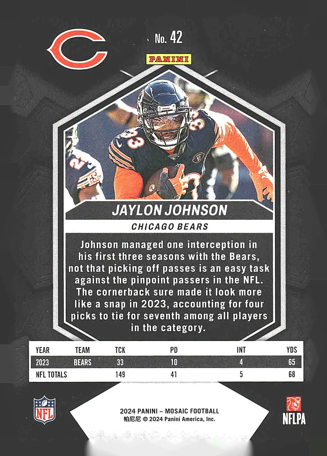 2024 Panini Mosaic #42 Jaylon Johnson - Football Card Single