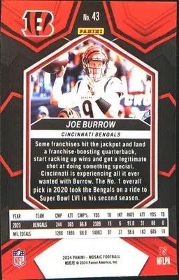2024 Panini Mosaic #43 Joe Burrow - Football Card Single