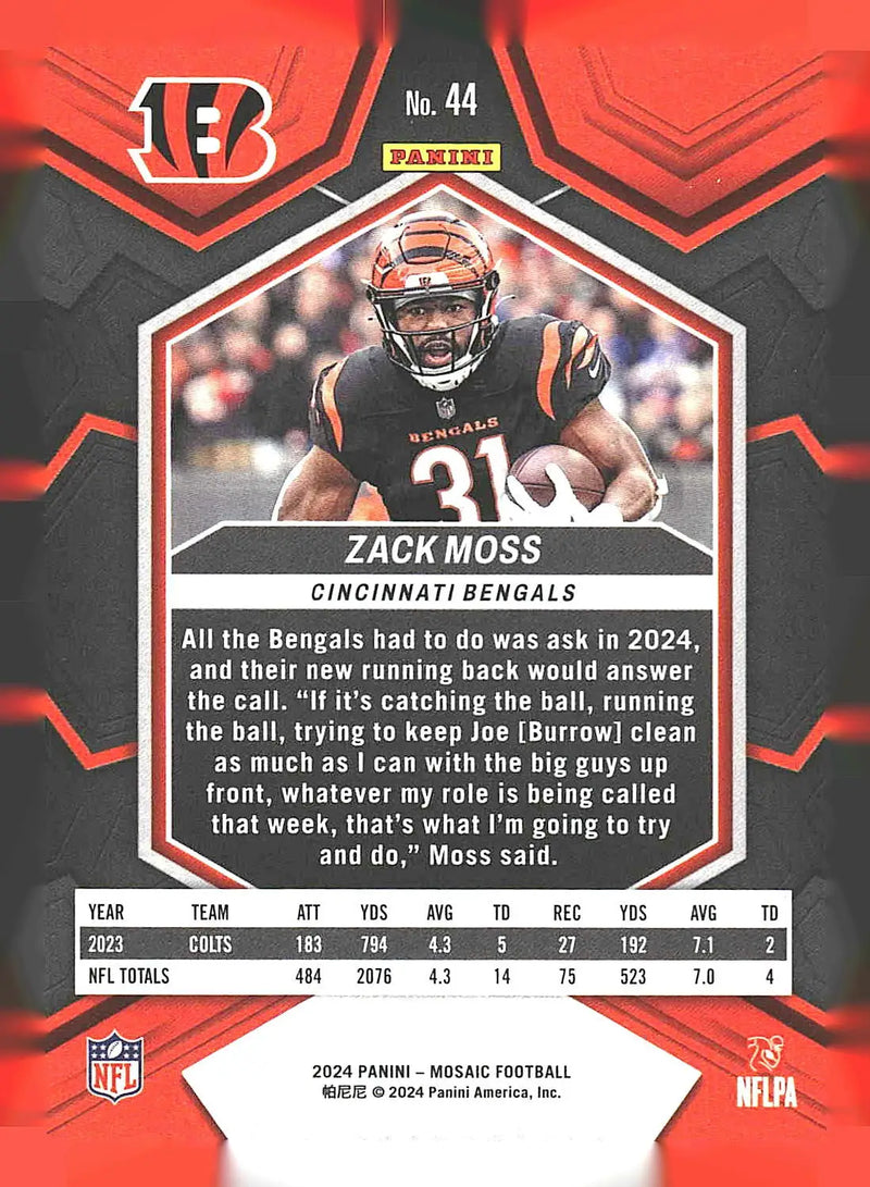 2024 Panini Mosaic #44 Zack Moss - Football Card Single
