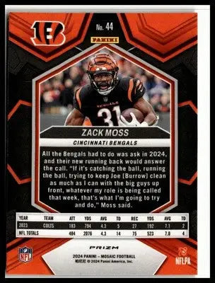 2024 Panini Mosaic #44 Zack Moss Mosaic Reactive Yellow - Football Card Single